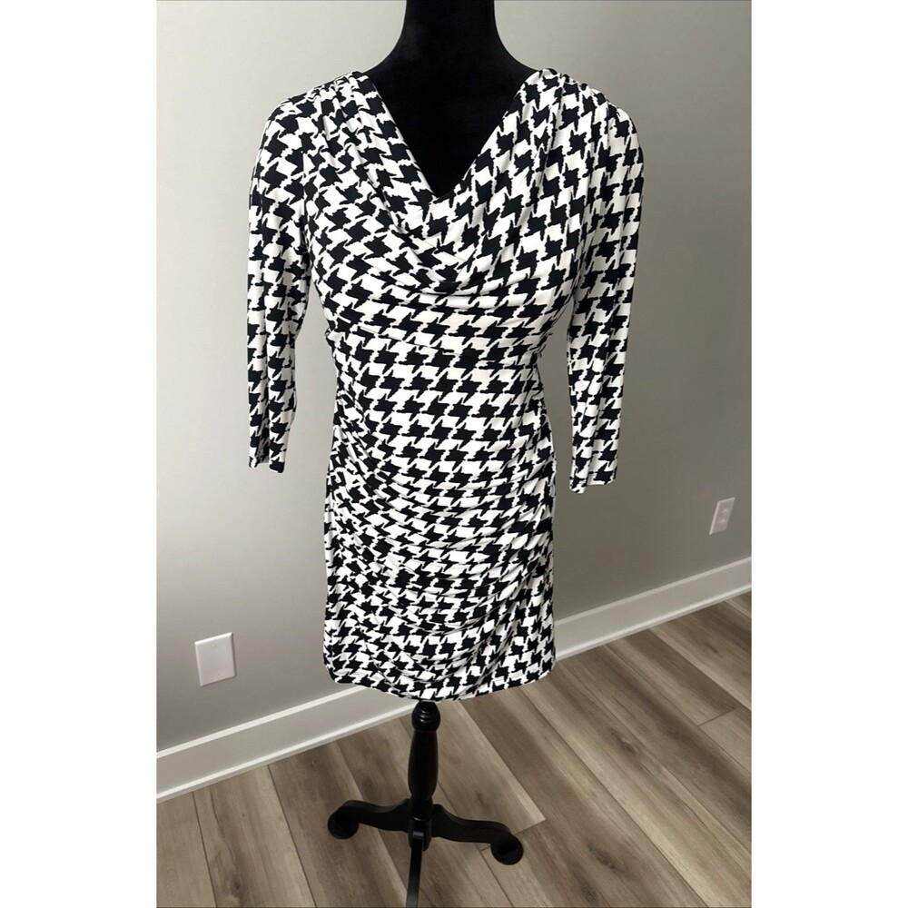 NWT Women's Dress Stretch Midi Dress Size 12 Slimming Rouching Slenderizing NEW